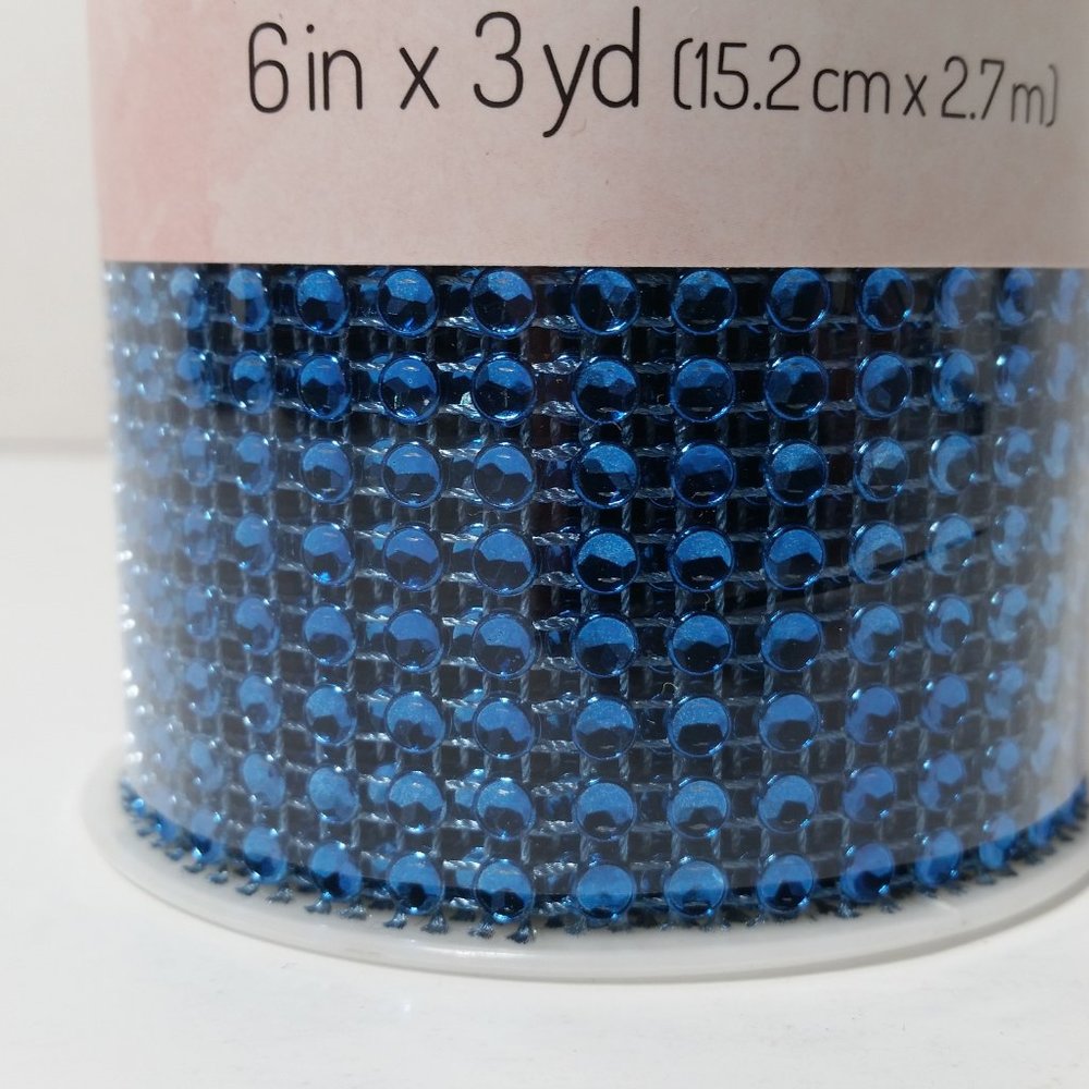 Rhinestone Mesh Ribbon Blue
